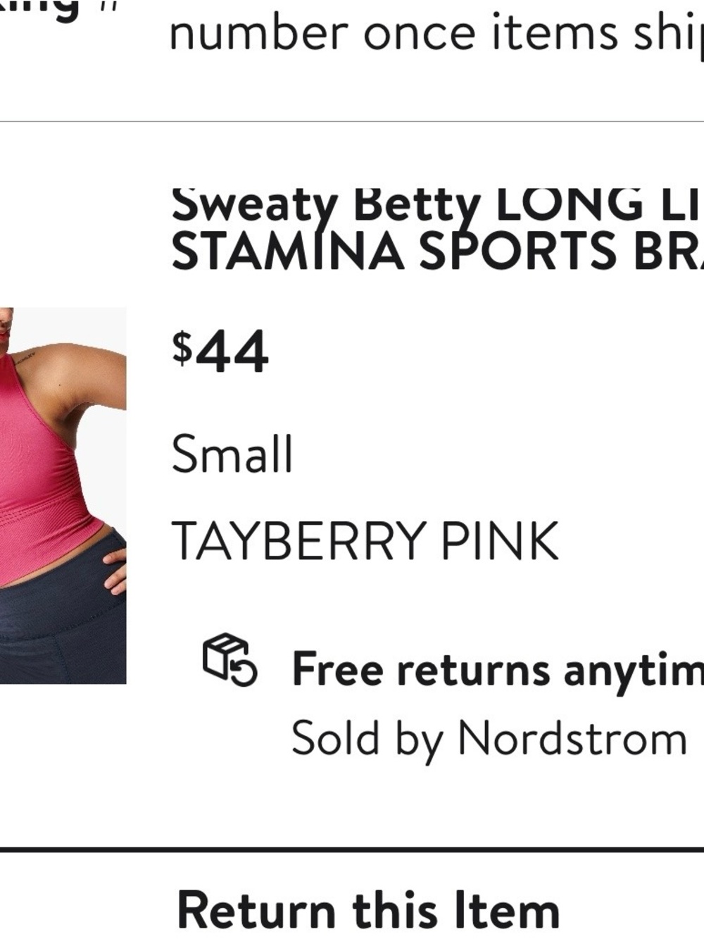 Sweaty Betty Tayberry Pink Long Line Stamina Sports Bra